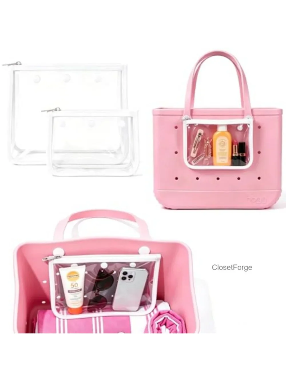 Clear Insert Bags for Bogg Bag, Waterproof PVC Cosmetic Pouch, 2 Pack Travel
